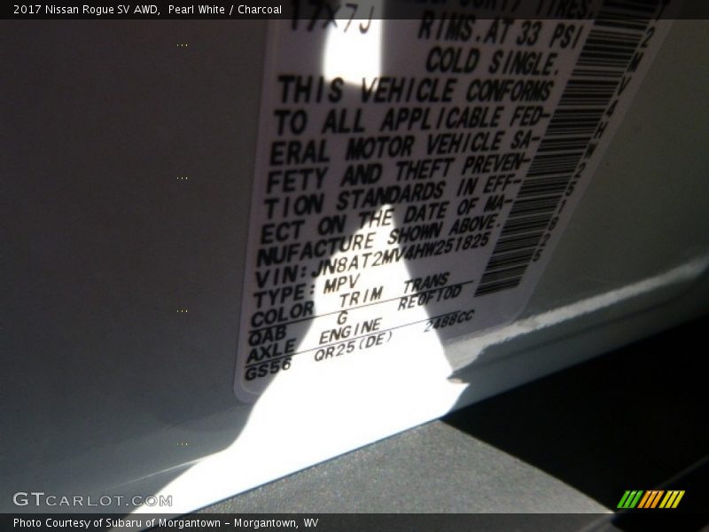 Pearl White / Charcoal 2017 Nissan Rogue SV AWD