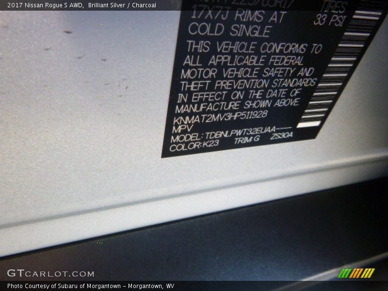 Brilliant Silver / Charcoal 2017 Nissan Rogue S AWD