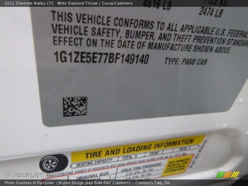 White Diamond Tricoat / Cocoa/Cashmere 2011 Chevrolet Malibu LTZ
