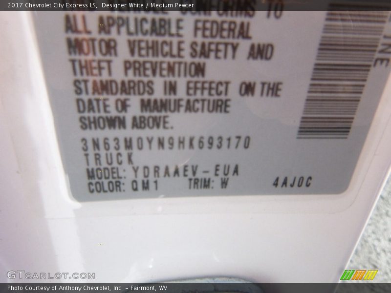 Designer White / Medium Pewter 2017 Chevrolet City Express LS