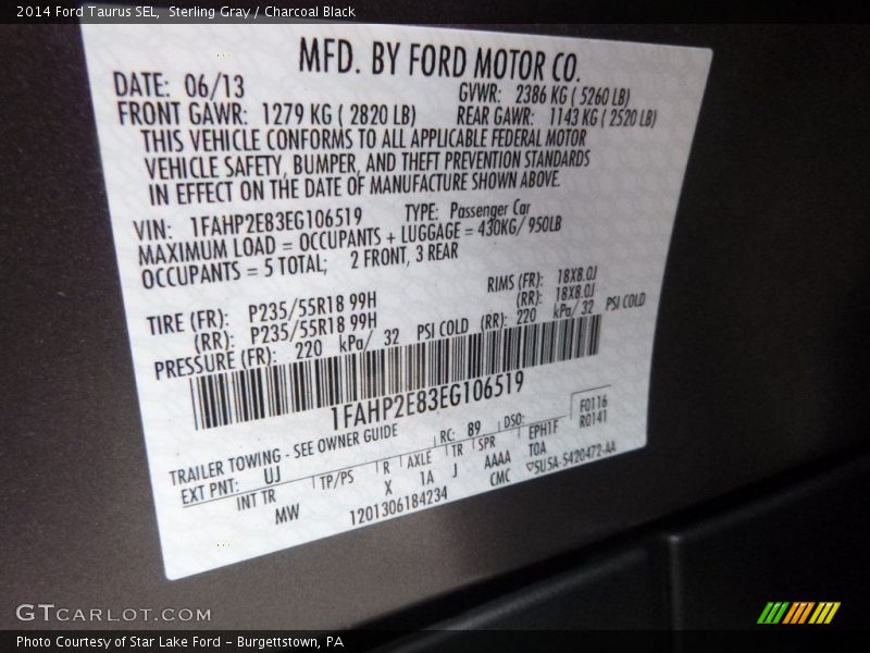 Sterling Gray / Charcoal Black 2014 Ford Taurus SEL