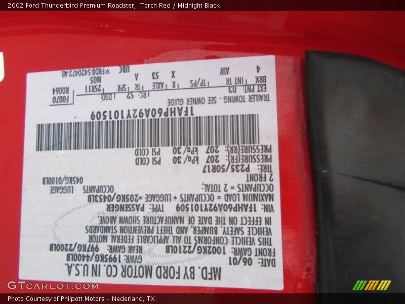Torch Red / Midnight Black 2002 Ford Thunderbird Premium Roadster