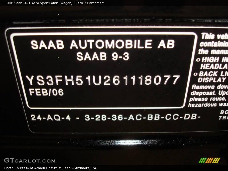 Black / Parchment 2006 Saab 9-3 Aero SportCombi Wagon
