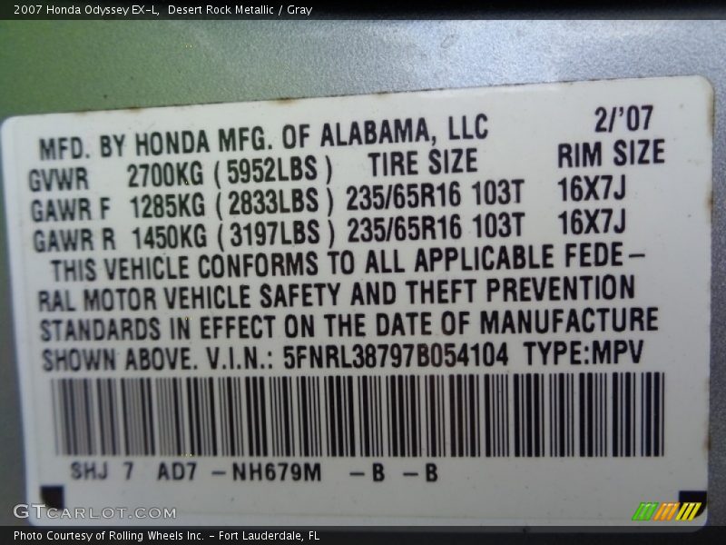 Desert Rock Metallic / Gray 2007 Honda Odyssey EX-L