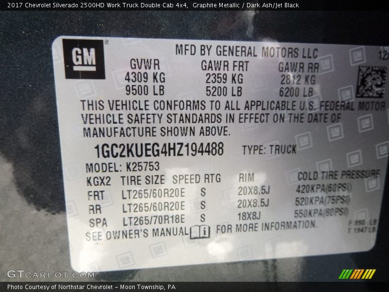 Graphite Metallic / Dark Ash/Jet Black 2017 Chevrolet Silverado 2500HD Work Truck Double Cab 4x4