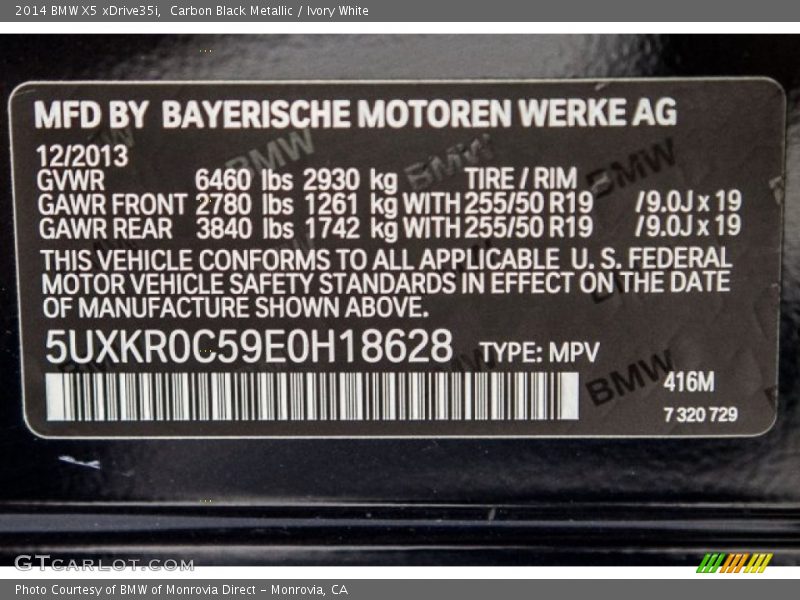 Carbon Black Metallic / Ivory White 2014 BMW X5 xDrive35i