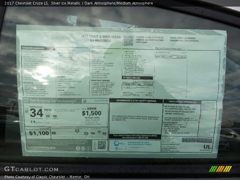 Silver Ice Metallic / Dark Atmosphere/Medium Atmosphere 2017 Chevrolet Cruze LS