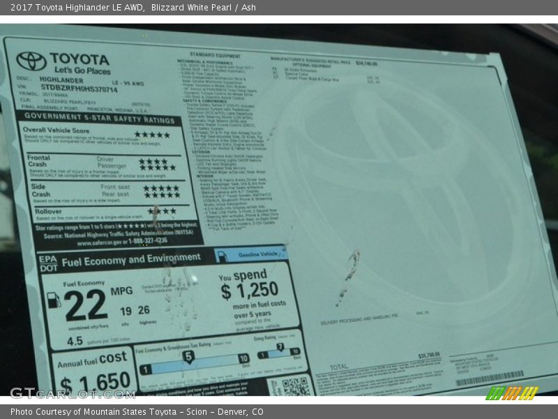 Blizzard White Pearl / Ash 2017 Toyota Highlander LE AWD