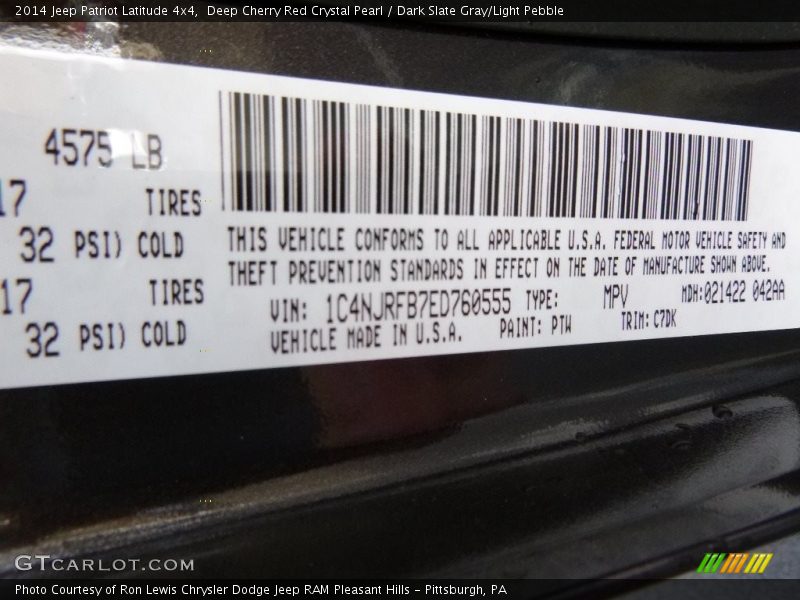 Deep Cherry Red Crystal Pearl / Dark Slate Gray/Light Pebble 2014 Jeep Patriot Latitude 4x4