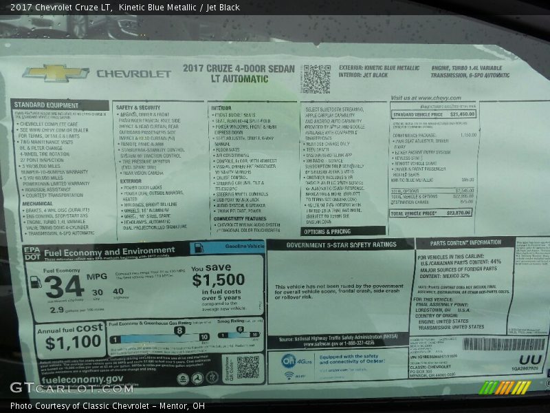 Kinetic Blue Metallic / Jet Black 2017 Chevrolet Cruze LT