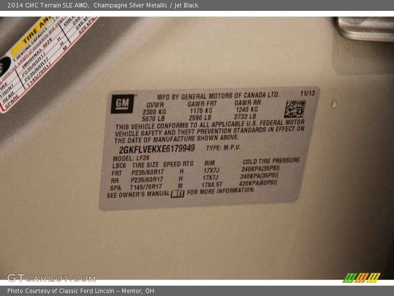 Champagne Silver Metallic / Jet Black 2014 GMC Terrain SLE AWD