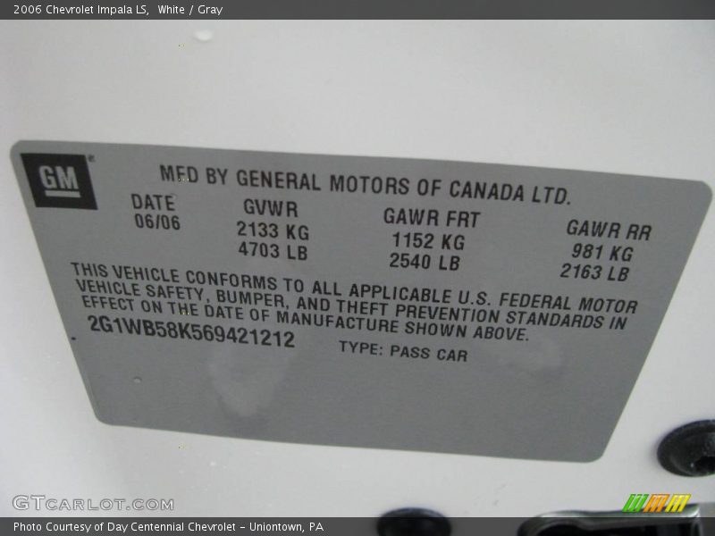 White / Gray 2006 Chevrolet Impala LS