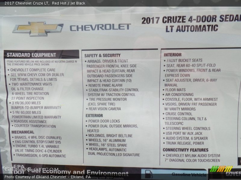 Red Hot / Jet Black 2017 Chevrolet Cruze LT