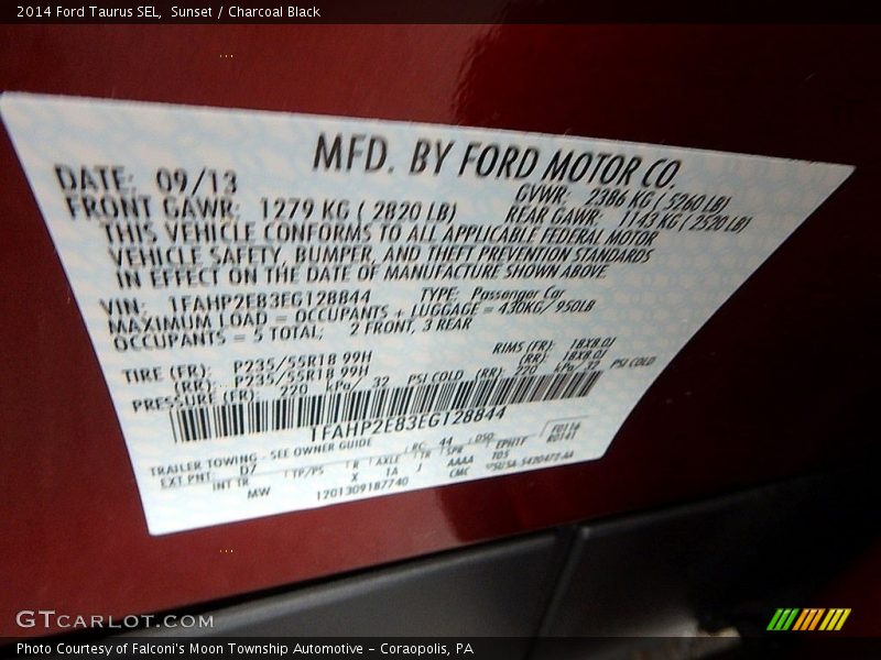 Sunset / Charcoal Black 2014 Ford Taurus SEL