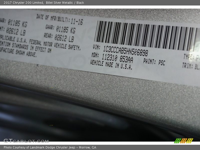 Billet Silver Metallic / Black 2017 Chrysler 200 Limited