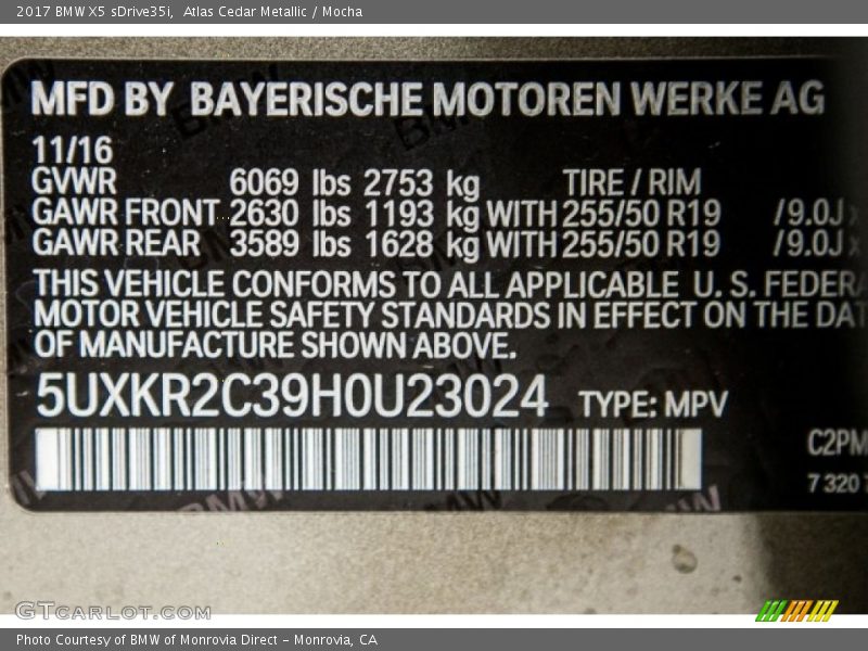 2017 X5 sDrive35i Atlas Cedar Metallic Color Code C2P