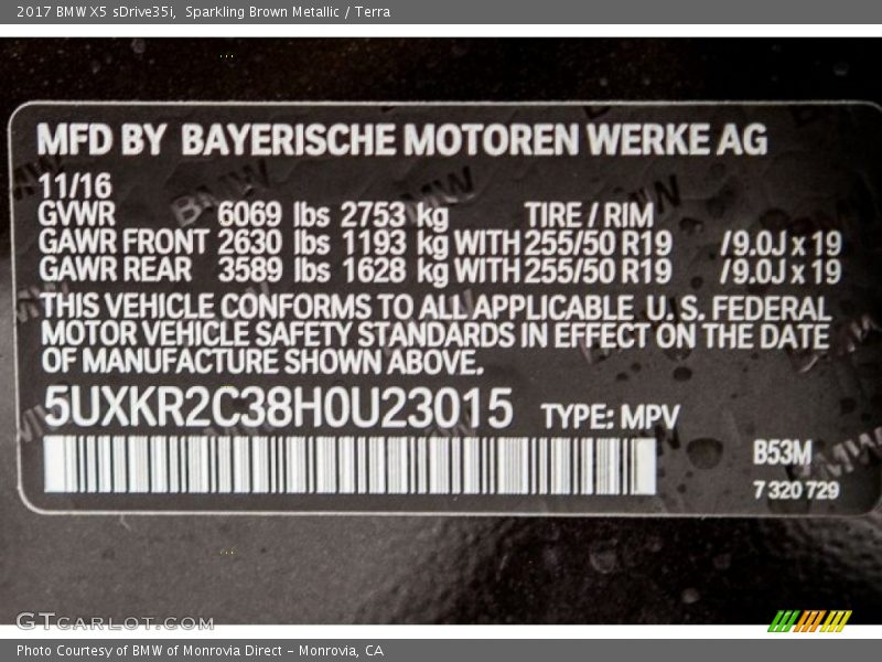 Sparkling Brown Metallic / Terra 2017 BMW X5 sDrive35i