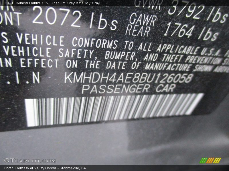Titanium Gray Metallic / Gray 2011 Hyundai Elantra GLS
