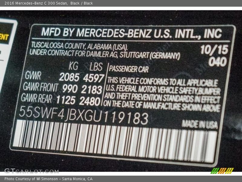 Black / Black 2016 Mercedes-Benz C 300 Sedan