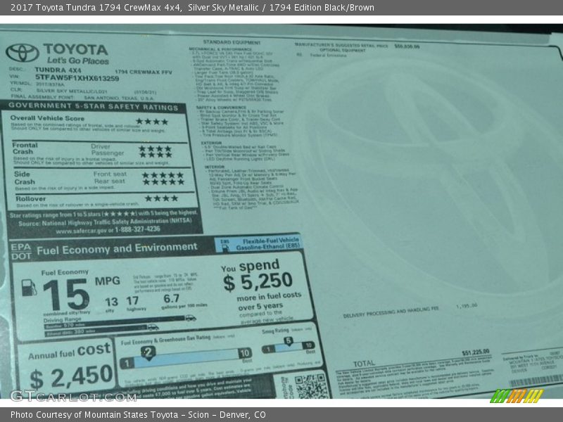 Silver Sky Metallic / 1794 Edition Black/Brown 2017 Toyota Tundra 1794 CrewMax 4x4