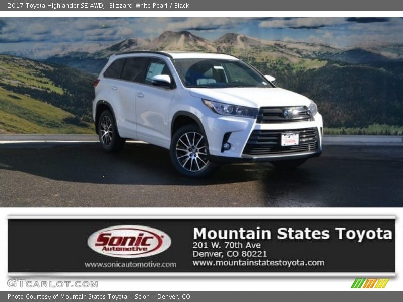 Blizzard White Pearl / Black 2017 Toyota Highlander SE AWD