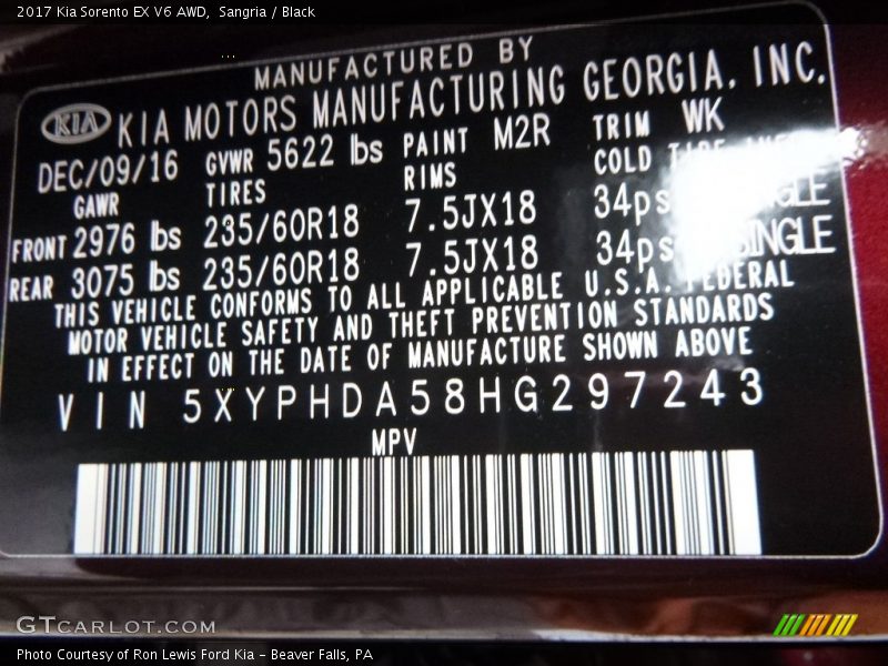 Sangria / Black 2017 Kia Sorento EX V6 AWD