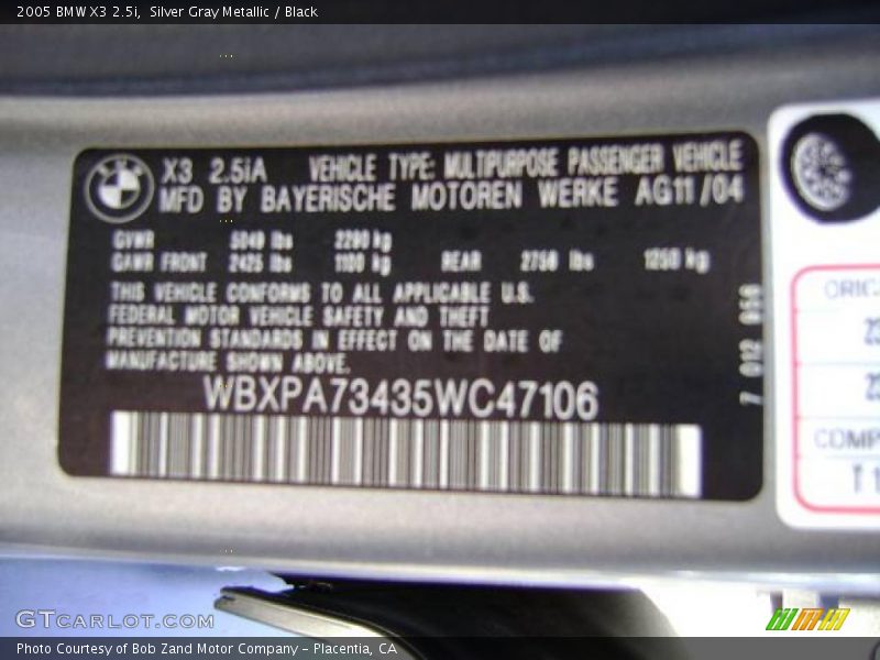 Silver Gray Metallic / Black 2005 BMW X3 2.5i