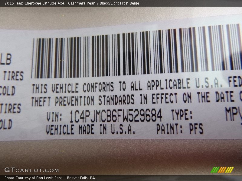 Cashmere Pearl / Black/Light Frost Beige 2015 Jeep Cherokee Latitude 4x4