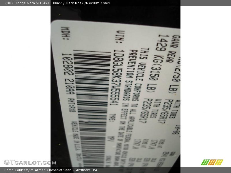Black / Dark Khaki/Medium Khaki 2007 Dodge Nitro SLT 4x4