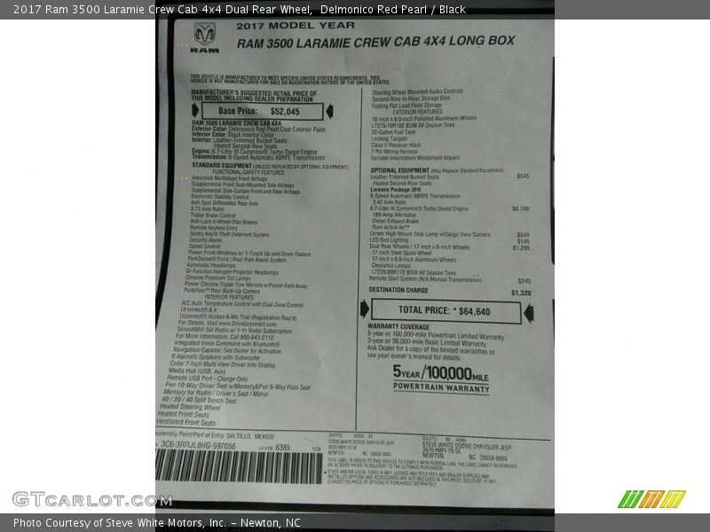 Delmonico Red Pearl / Black 2017 Ram 3500 Laramie Crew Cab 4x4 Dual Rear Wheel