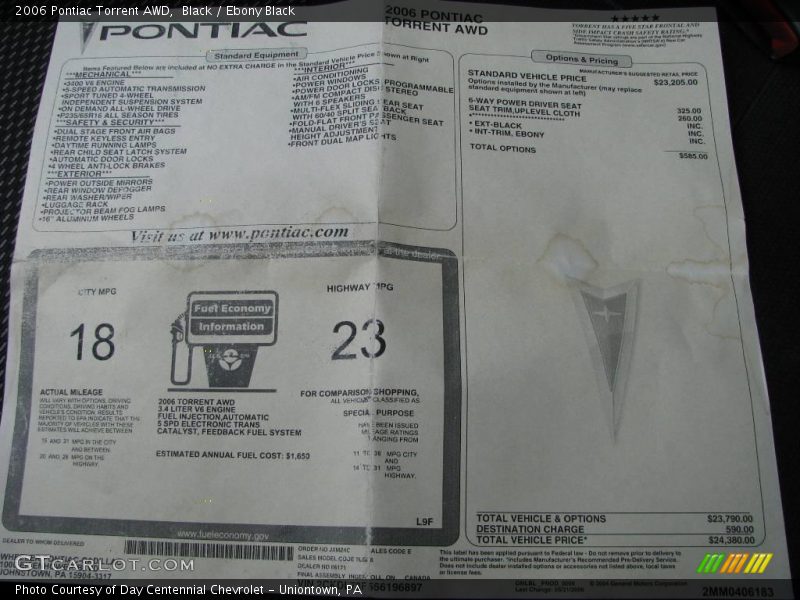 Black / Ebony Black 2006 Pontiac Torrent AWD
