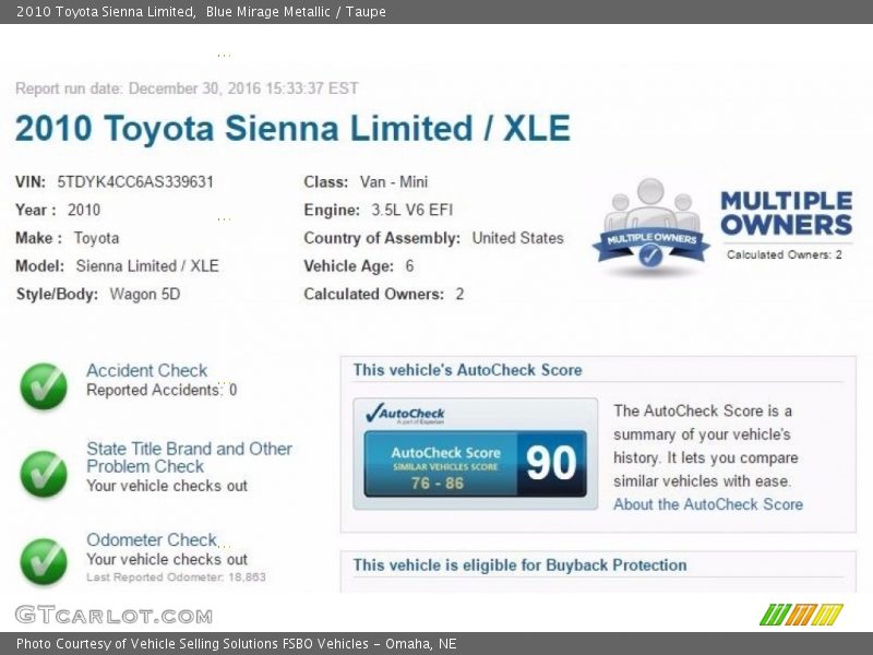 Blue Mirage Metallic / Taupe 2010 Toyota Sienna Limited