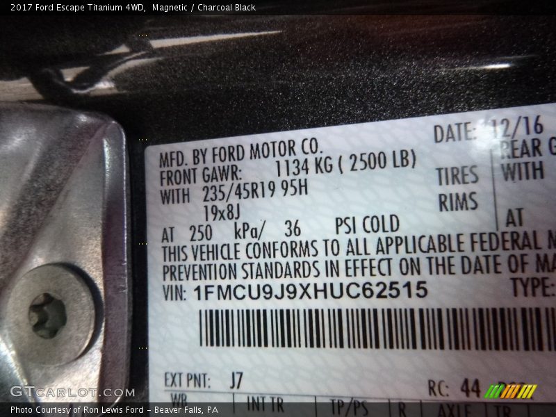 Magnetic / Charcoal Black 2017 Ford Escape Titanium 4WD