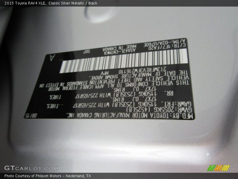 Classic Silver Metallic / Black 2015 Toyota RAV4 XLE