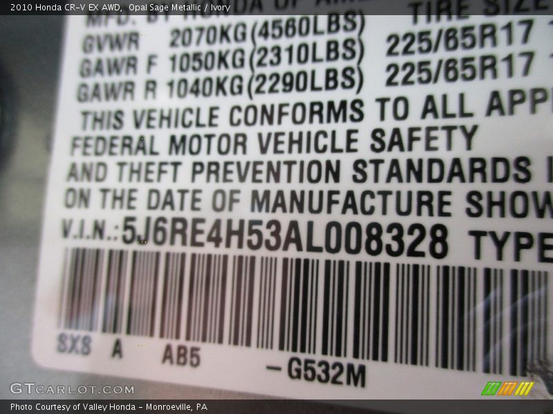 Opal Sage Metallic / Ivory 2010 Honda CR-V EX AWD