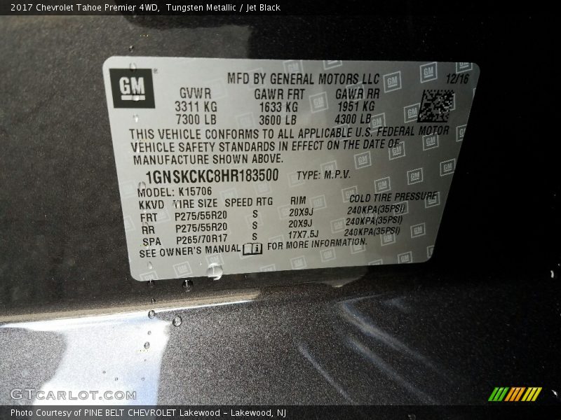 Tungsten Metallic / Jet Black 2017 Chevrolet Tahoe Premier 4WD