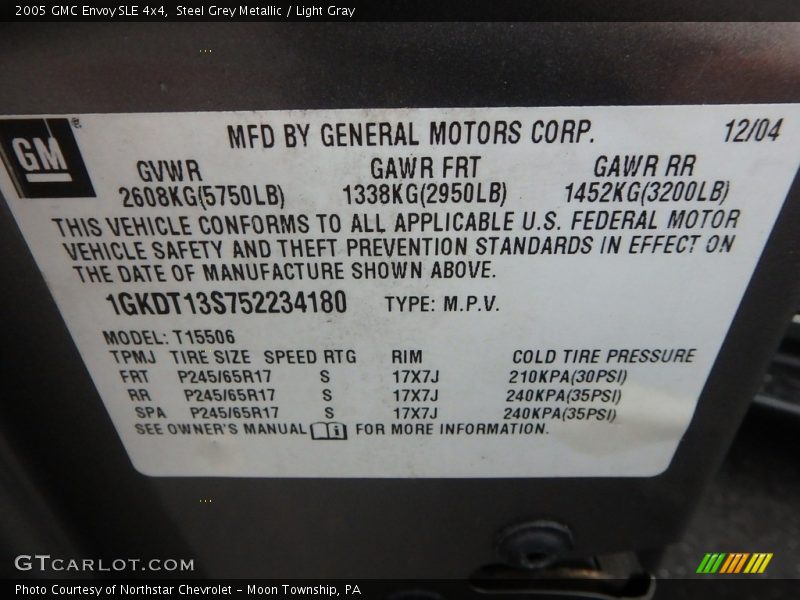 Steel Grey Metallic / Light Gray 2005 GMC Envoy SLE 4x4