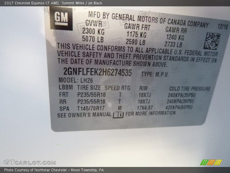 Summit White / Jet Black 2017 Chevrolet Equinox LT AWD