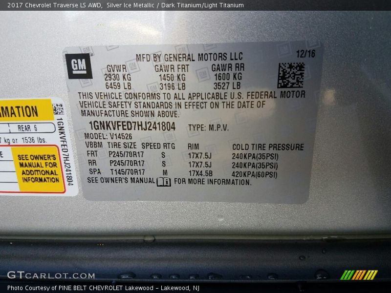 Silver Ice Metallic / Dark Titanium/Light Titanium 2017 Chevrolet Traverse LS AWD