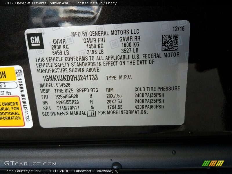 Tungsten Metallic / Ebony 2017 Chevrolet Traverse Premier AWD