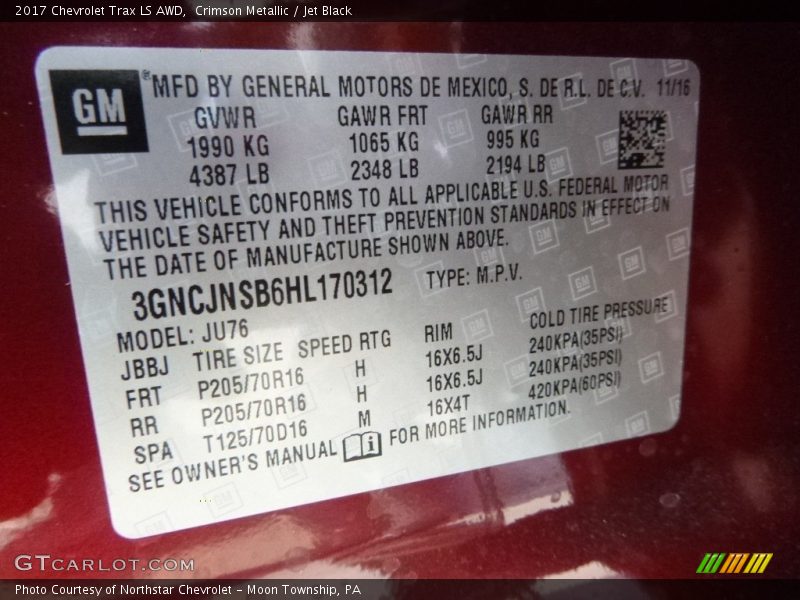 Crimson Metallic / Jet Black 2017 Chevrolet Trax LS AWD