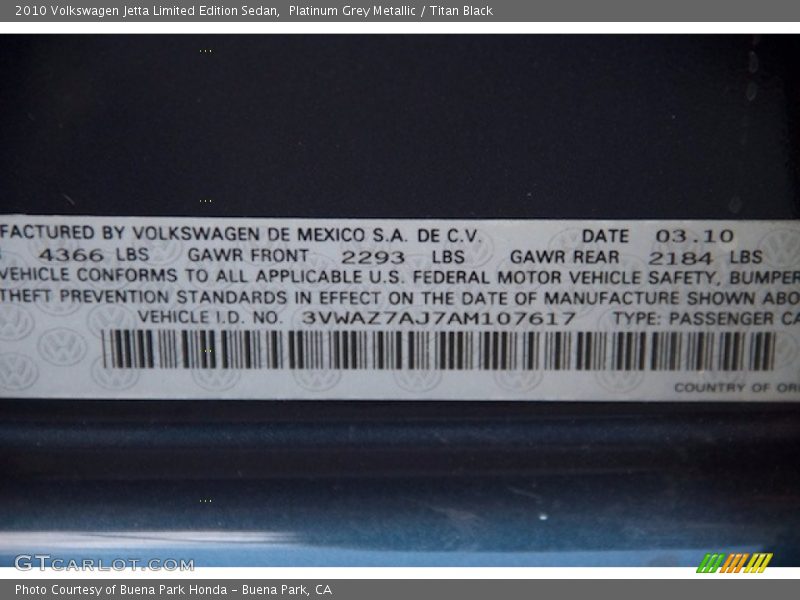 Platinum Grey Metallic / Titan Black 2010 Volkswagen Jetta Limited Edition Sedan