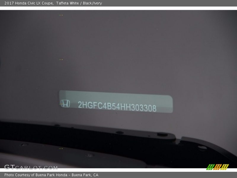Taffeta White / Black/Ivory 2017 Honda Civic LX Coupe