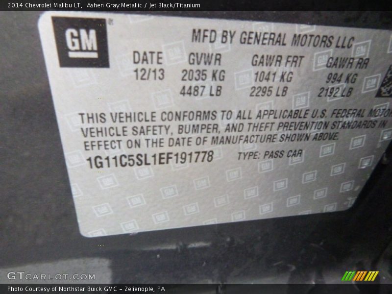 Ashen Gray Metallic / Jet Black/Titanium 2014 Chevrolet Malibu LT