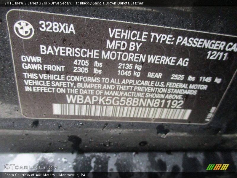 Jet Black / Saddle Brown Dakota Leather 2011 BMW 3 Series 328i xDrive Sedan
