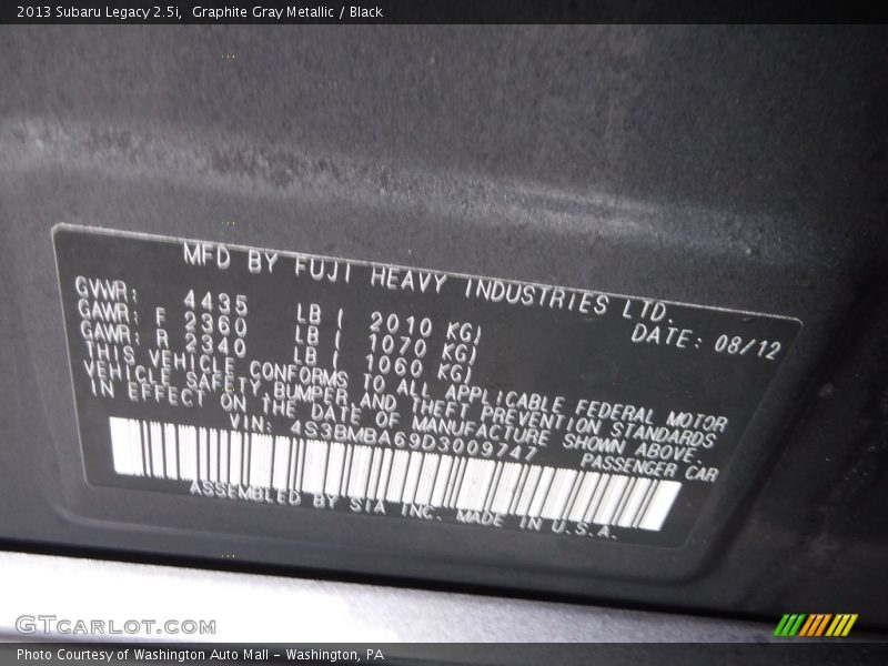 Graphite Gray Metallic / Black 2013 Subaru Legacy 2.5i