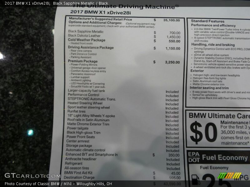 Black Sapphire Metallic / Black 2017 BMW X1 xDrive28i