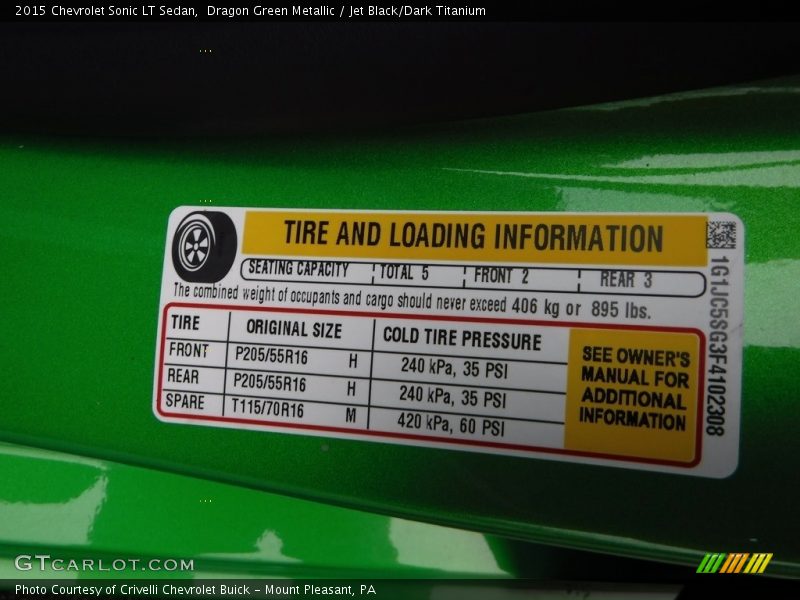 Dragon Green Metallic / Jet Black/Dark Titanium 2015 Chevrolet Sonic LT Sedan