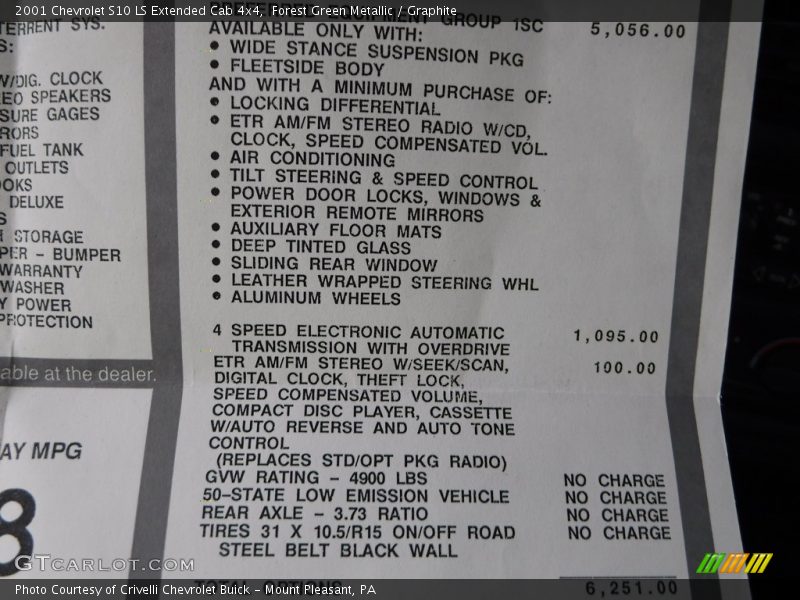 Forest Green Metallic / Graphite 2001 Chevrolet S10 LS Extended Cab 4x4