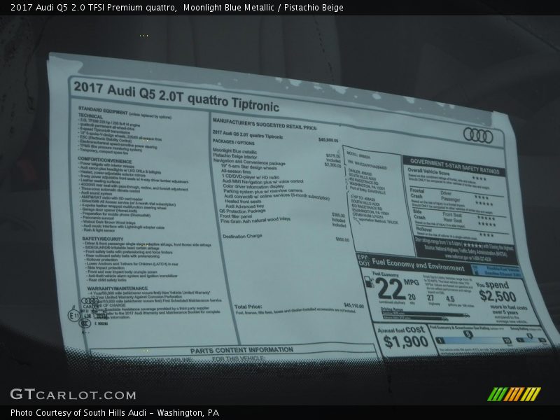 Moonlight Blue Metallic / Pistachio Beige 2017 Audi Q5 2.0 TFSI Premium quattro